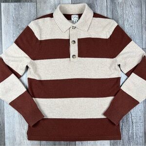 J CREW Men’s Rugged Merino Wool Blend Rugby Sweater Brown Stripes Size Small